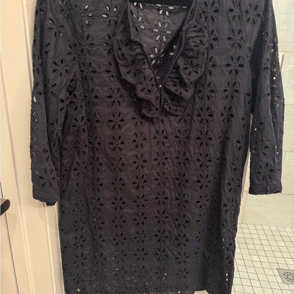 J. Crew Black Eyelet Swim Coverup